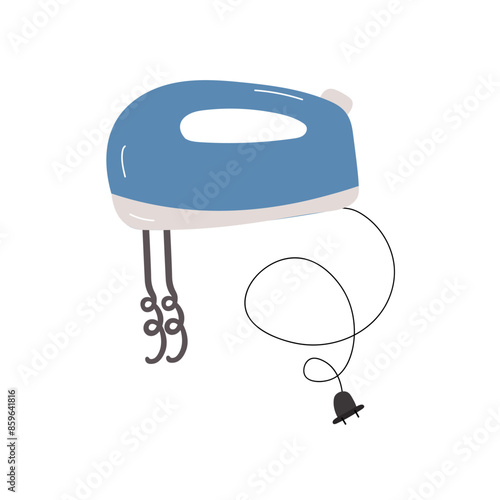 Blue Mixer Hand Drawn on White Background