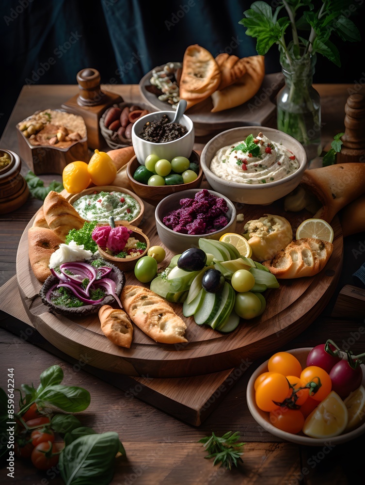 Mediterranean Mezze Platter with Hummus, Olives, and Pita Bread Mediterranean Mezze Platter with Hummus, Olives, and Pita Bread