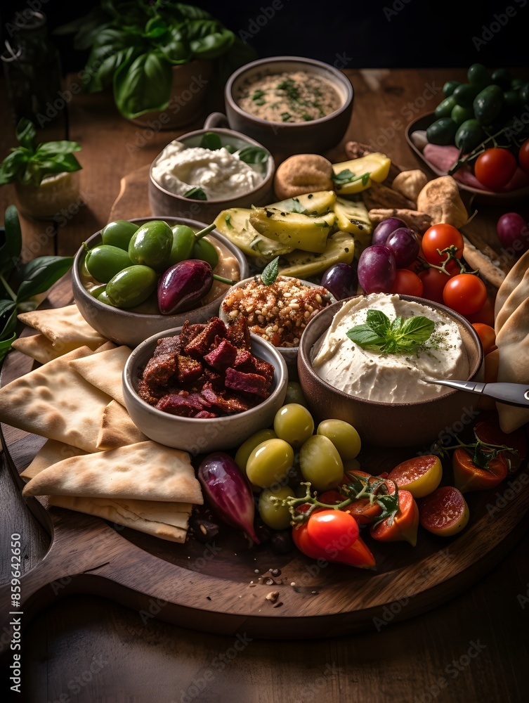 Mediterranean Mezze Platter with Hummus, Olives, and Pita Bread Mediterranean Mezze Platter with Hummus, Olives, and Pita Bread