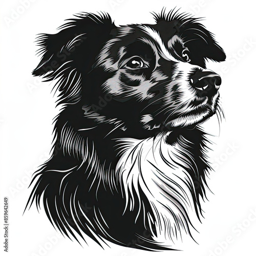 Wallpaper Mural A black and white drawing of a Border Collie dog Torontodigital.ca