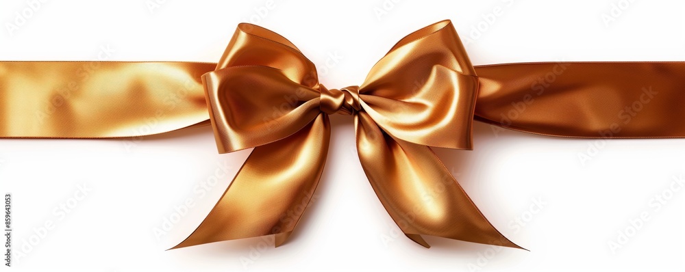Golden shiny satin ribbon with bow isolated on white background, detailed illustration, high resolution.The ultrarealistic color Golden shiny satin ribbon with bow isolated on white background, detailed illustration, high resolution.The ultrarealistic color