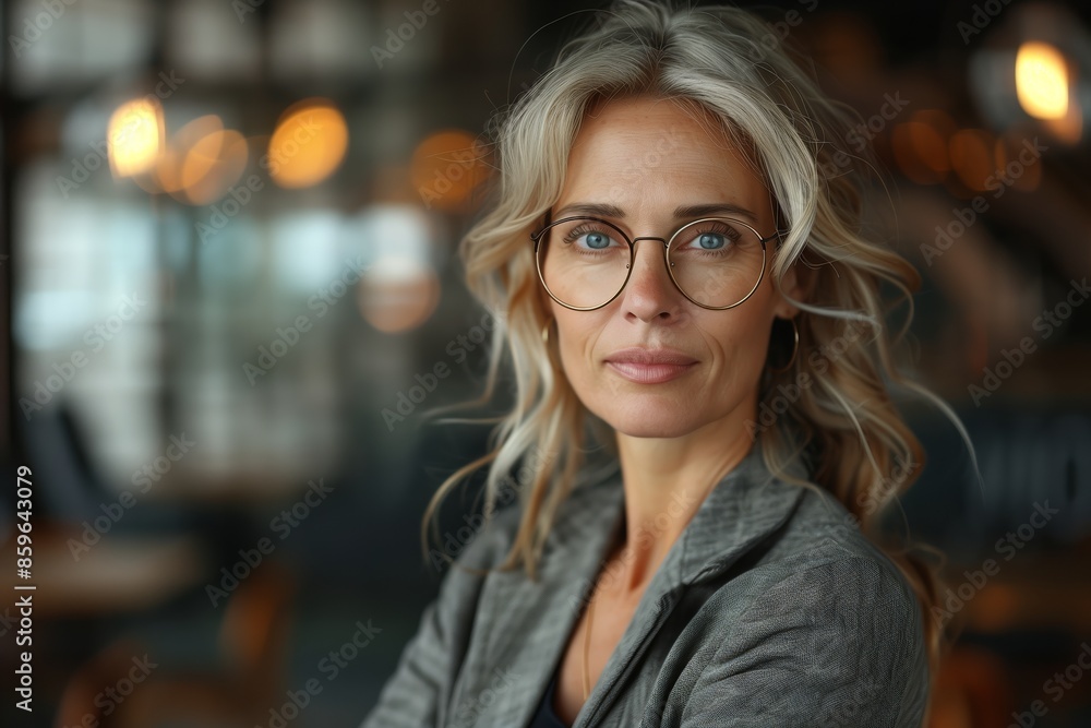 Blonde Woman With Glasses in a Cafe Setting Blonde Woman With Glasses in a Cafe Setting