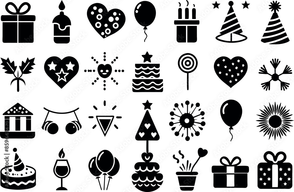 Holiday & Celebration related concept such as Fireworks, balloons, party hats & many more editable stroke outline icons isolated on white background flat vector illustration Holiday & Celebration related concept such as Fireworks, balloons, party hats & many more editable stroke outline icons isolated on white background flat vector illustration