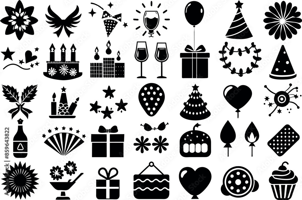 Holiday & Celebration related concept such as Fireworks, balloons, party hats & many more editable stroke outline icons isolated on white background flat vector illustration Holiday & Celebration related concept such as Fireworks, balloons, party hats & many more editable stroke outline icons isolated on white background flat vector illustration