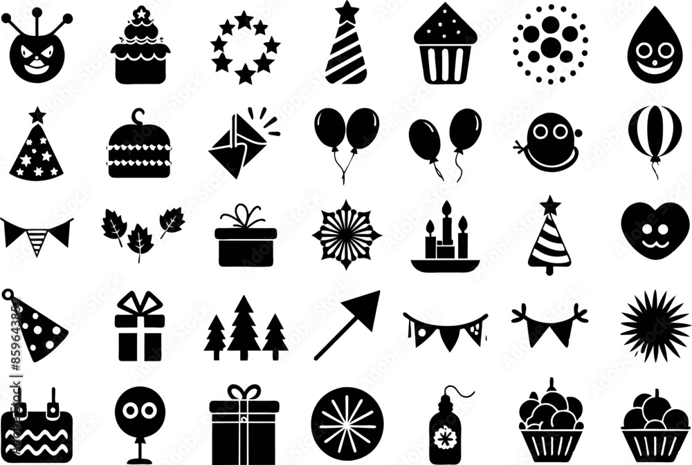 Holiday & Celebration related concept such as Fireworks, balloons, party hats & many more editable stroke outline icons isolated on white background flat vector illustration Holiday & Celebration related concept such as Fireworks, balloons, party hats & many more editable stroke outline icons isolated on white background flat vector illustration