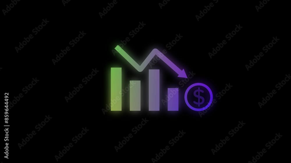 Business loss falling down with dollar icon, financial graph chart animation Business loss falling down with dollar icon, financial graph chart animation