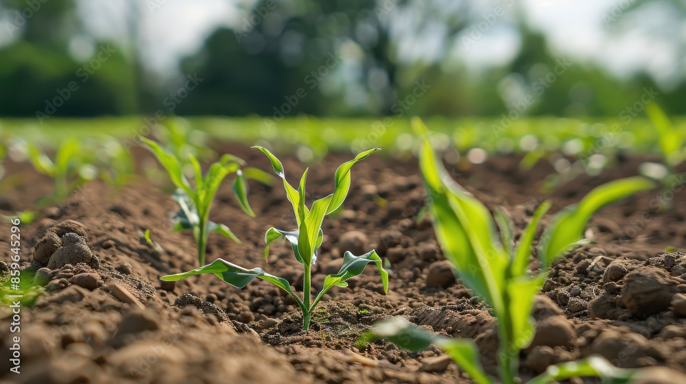 A field of green plants with a few small plants in the foreground A field of green plants with a few small plants in the foreground