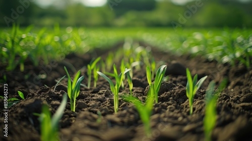 A field of green plants with a few small plants in the foreground