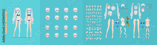 Anime manga girl cartoon characters for animation