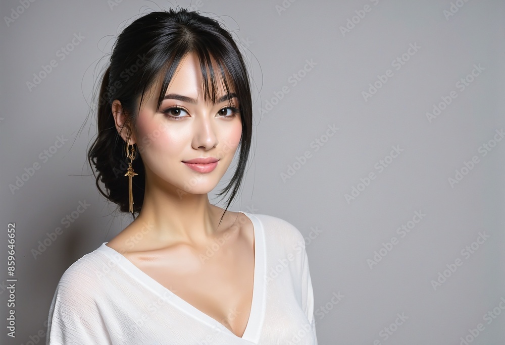 Tranquil Beauty: Asian Woman with Long Dark Hair in Serene Room Setting Tranquil Beauty: Asian Woman with Long Dark Hair in Serene Room Setting