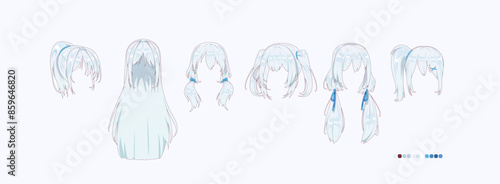 Anime manga hairstyles. Set isolated wig a hair.