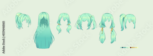 Anime manga hairstyles. Set isolated wig a hair.