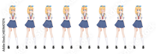 Anime manga schoolgirl in sailor suit, blue skirt