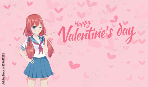 Anime manga schoolgirls in sailor send air kisses