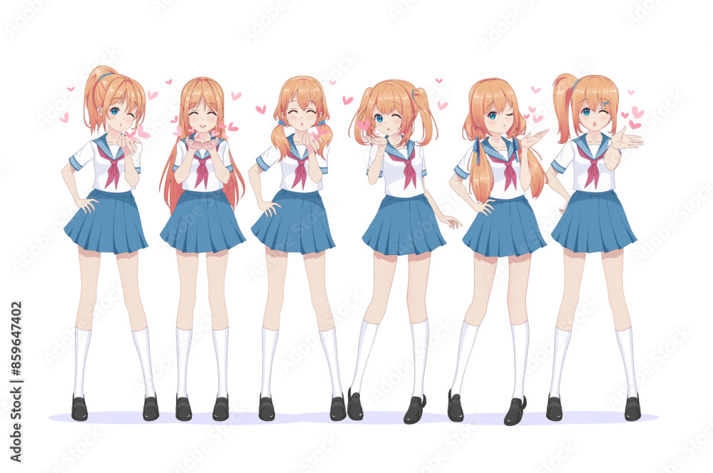 Anime manga schoolgirls in sailor send air kisses Anime manga schoolgirls in sailor send air kisses