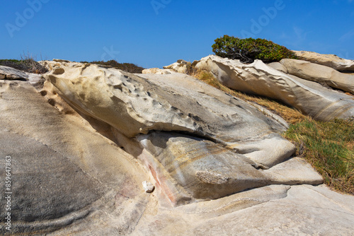 Impressive rocks on the cape of Vourvourou Karydi Beach, Sithonia, Chalkidiki peninsula, Central Macedonia, Northern Greece, Aegean Sea coast photo