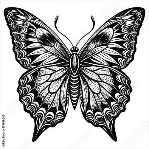 coloring book admiral butterfly black vector art illustration