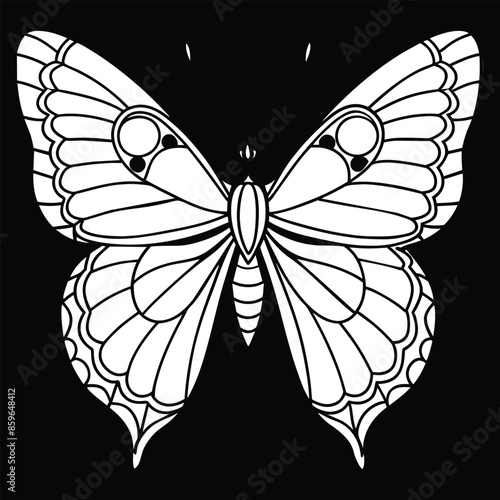coloring book admiral butterfly black vector art illustration