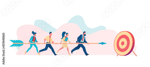 Business people carry arrow right on goal