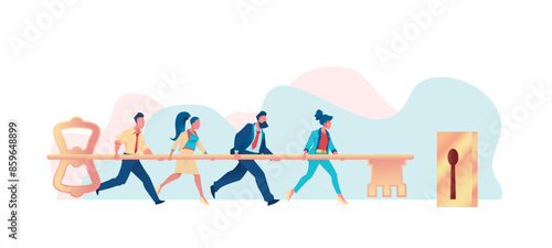 Business people carry key exactly into keyhole