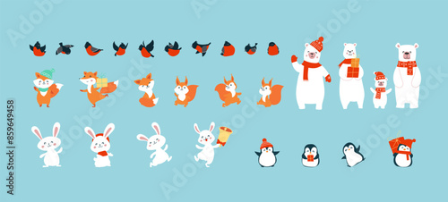 Christmas set of joyful forest animals
