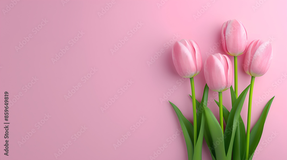 Minimalistic scene composed of green stems with vivid pink tulips Minimalistic scene composed of green stems with vivid pink tulips