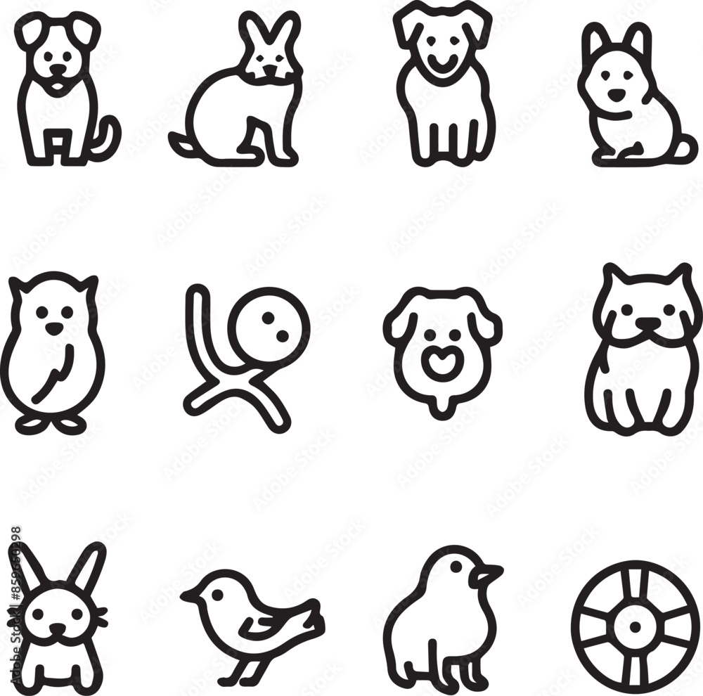 Silhouette Pets web icons in line style. Dog, cat, rabbit, hamster, bird, bone, pets, vet help. Vector illustration with White Background Silhouette Pets web icons in line style. Dog, cat, rabbit, hamster, bird, bone, pets, vet help. Vector illustration with White Background