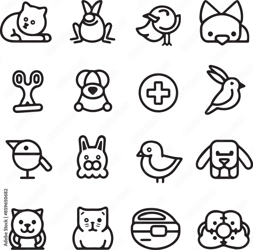 Silhouette Pets web icons in line style. Dog, cat, rabbit, hamster, bird, bone, pets, vet help. Vector illustration with White Background Silhouette Pets web icons in line style. Dog, cat, rabbit, hamster, bird, bone, pets, vet help. Vector illustration with White Background