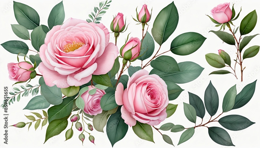 Victorian Rose Bouquet on Pink Background Victorian Rose Bouquet on Pink Background