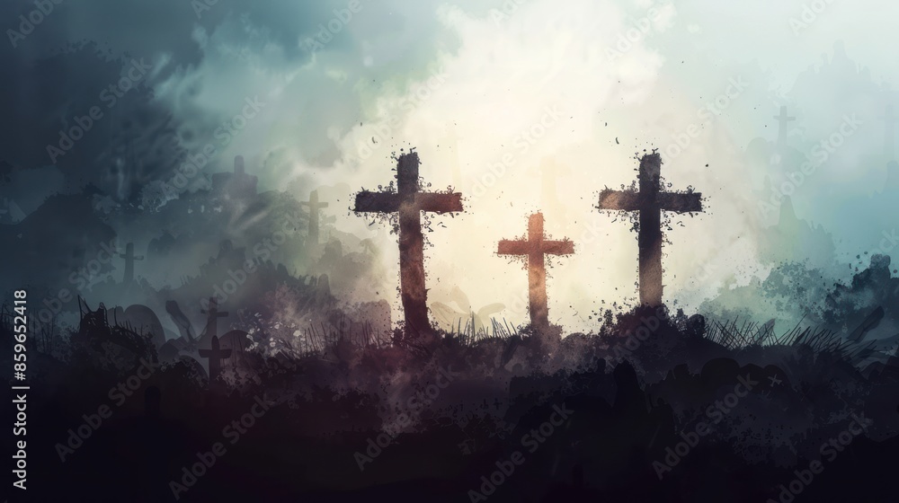 Silhouetted Crosses: Easter Motif AI Generated Concept Silhouetted Crosses: Easter Motif AI Generated Concept