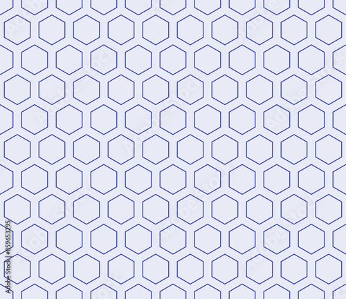 Honeycomb mosaic hexagons background. Indigo color on matching background. Hexagon mosaic cells with padding. Hexagonal shapes. Seamless pattern. Tileable vector illustration.