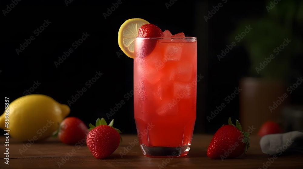 Delight in a crisp and fruity cocktail with this classic red drink, elegantly decorated with juicy strawberries and fresh mint. Delight in a crisp and fruity cocktail with this classic red drink, elegantly decorated with juicy strawberries and fresh mint.