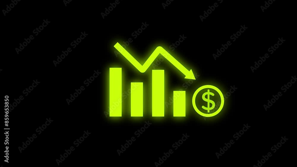 Business loss falling down with dollar icon, financial graph chart animation Business loss falling down with dollar icon, financial graph chart animation