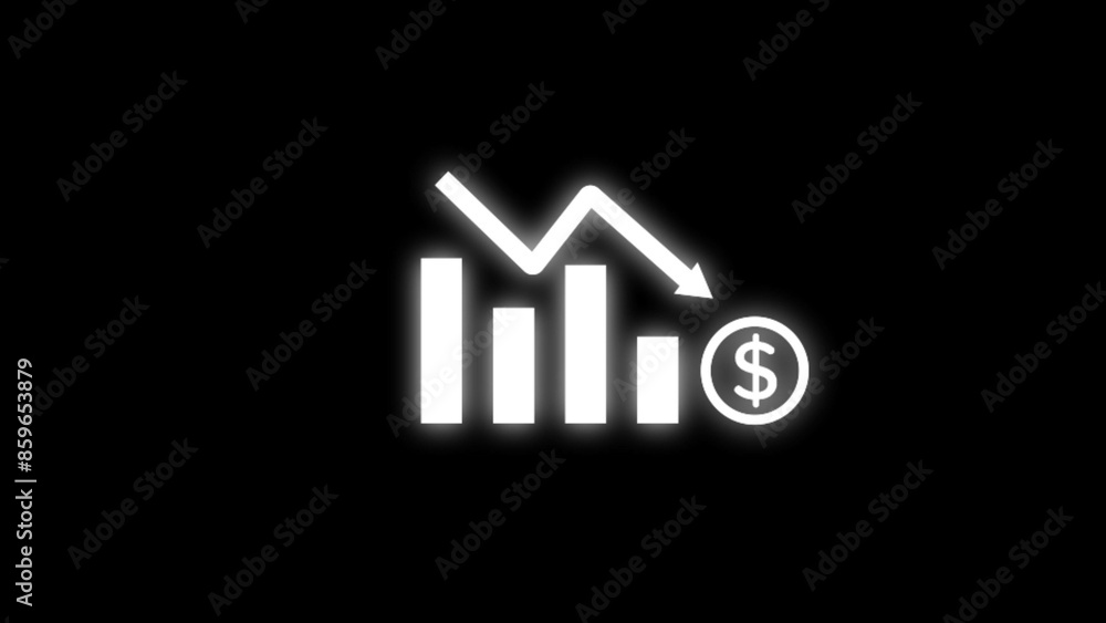 Business loss falling down with dollar icon, financial graph chart animation Business loss falling down with dollar icon, financial graph chart animation