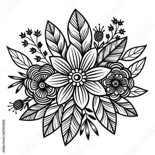 Hand drawn simple Floral flowers line art flat design outline vector art illustration