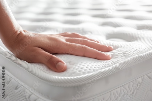 Close Up of Hand Touching White Mattress Top