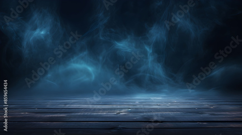 Wallpaper Mural Dark blue fog over wooden plank floor. Black Halloween scene with blue smoke in the background. Torontodigital.ca