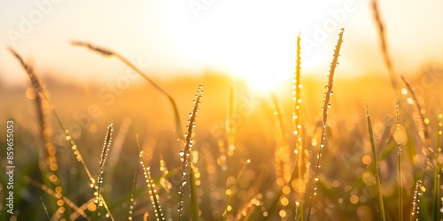 Golden Sunrise Sky Casting Morning Dew on Meadow Grass. Concept Nature, Sunrise, Photography, Meadow, Sky © Anastasiia