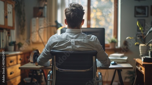 Man with Severe Lower Back Pain Sitting on Chair © hisilly