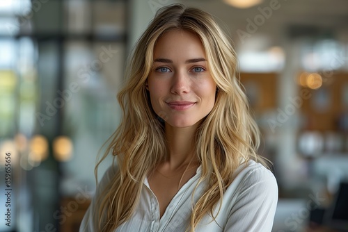 Free Download Confident Businesswoman Smiling at Office Camera - GFXLoad