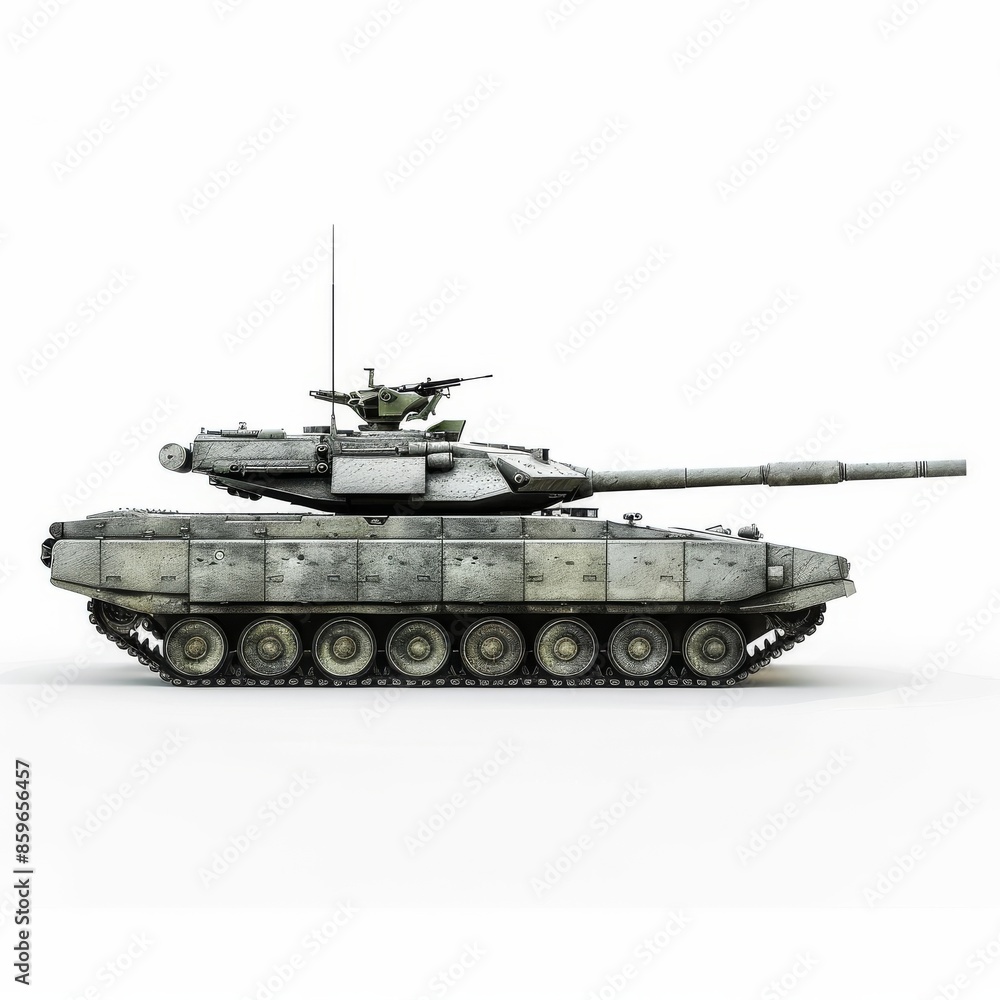 Camouflaged Tank View on White Background Camouflaged Tank View on White Background