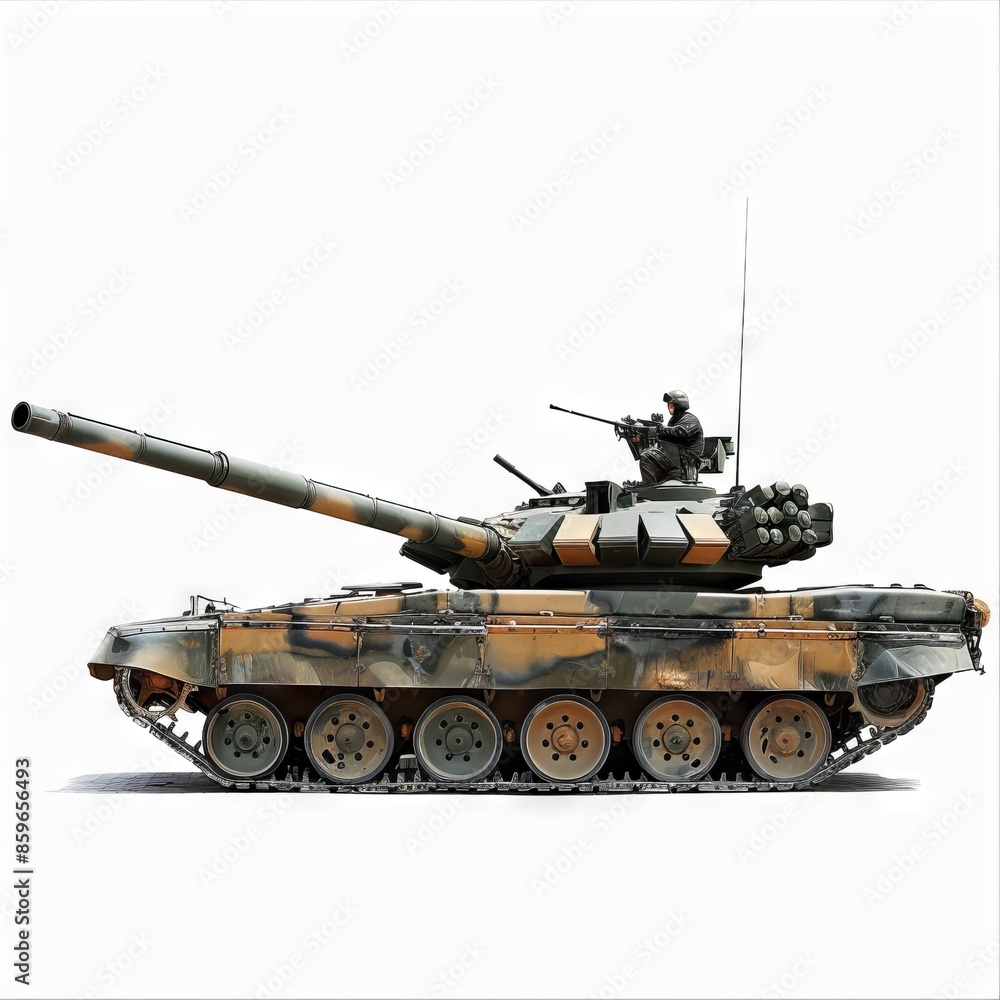 Camouflaged Tank View on White Background Camouflaged Tank View on White Background