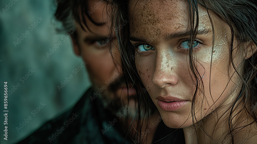 Close-up portrait of a two person. Close-up portrait of a two person.
