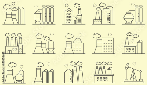 Outline icons related to Industrial buildings.. Linear icon collection. Editable stroke. Vector illustration