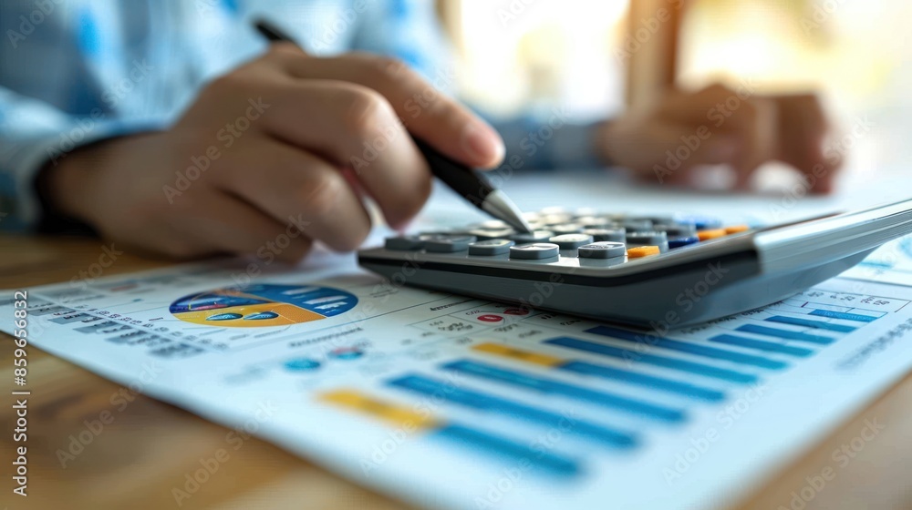 Financial analysis with calculator and pen on desk Financial analysis with calculator and pen on desk