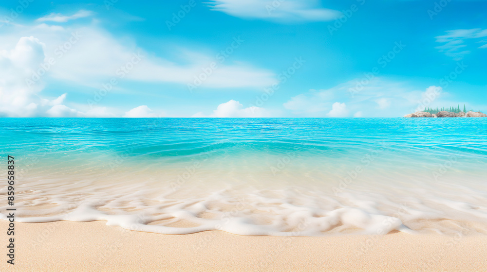 Fototapeta premium Sand and tropical sea background. Summer vacation concept.