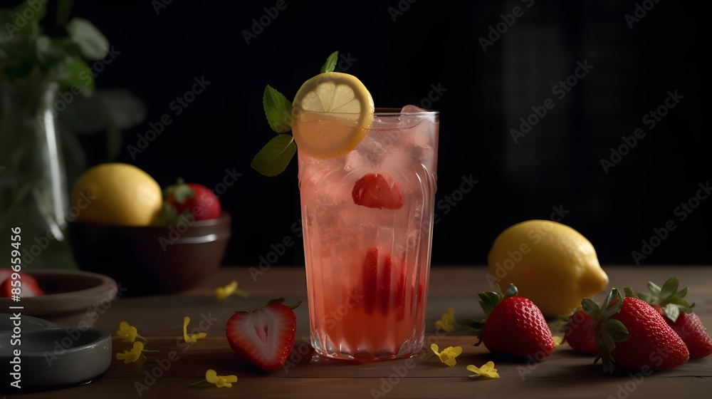 Delight in a crisp and fruity cocktail with this classic red drink, elegantly decorated with juicy strawberries and fresh mint. Delight in a crisp and fruity cocktail with this classic red drink, elegantly decorated with juicy strawberries and fresh mint.