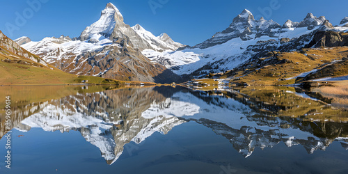 Montanhas Serenas Refletidas em um Lago Calmo photo