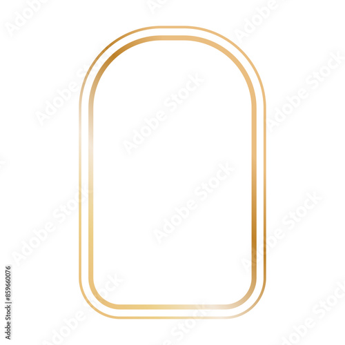 Gold frame with arch shape and border. Indian style window design. Flat vector illustration isolated on white background.