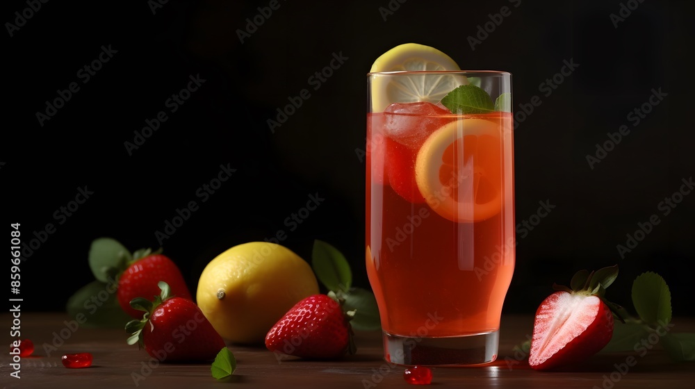 Delight in a crisp and fruity cocktail with this classic red drink, elegantly decorated with juicy strawberries and fresh mint. Delight in a crisp and fruity cocktail with this classic red drink, elegantly decorated with juicy strawberries and fresh mint.